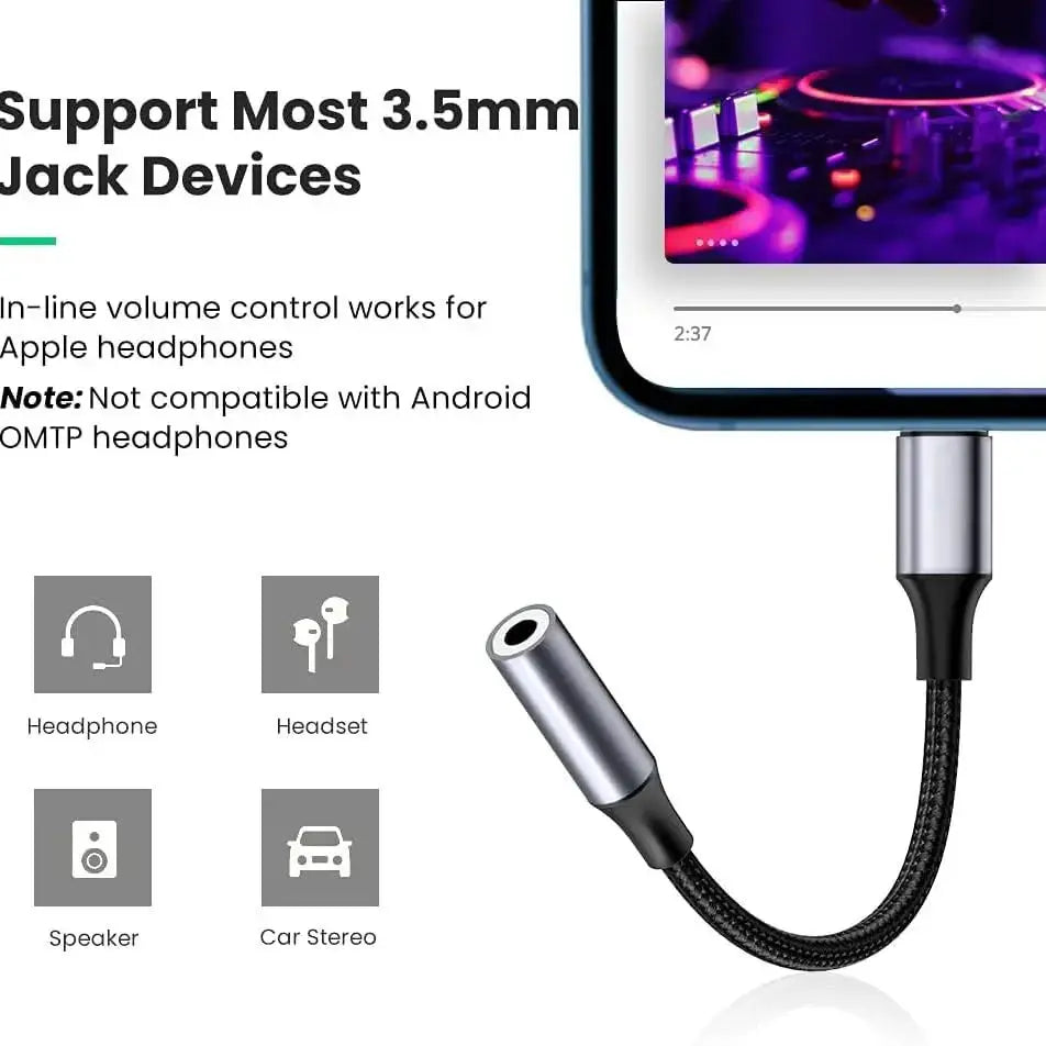 Audio Adapter Jack AUX Cable Adapter L to 3.5mm For iPhone 12 13 14 11 Pro XS Max XR 7 8 Headphone Connector Audio accessories