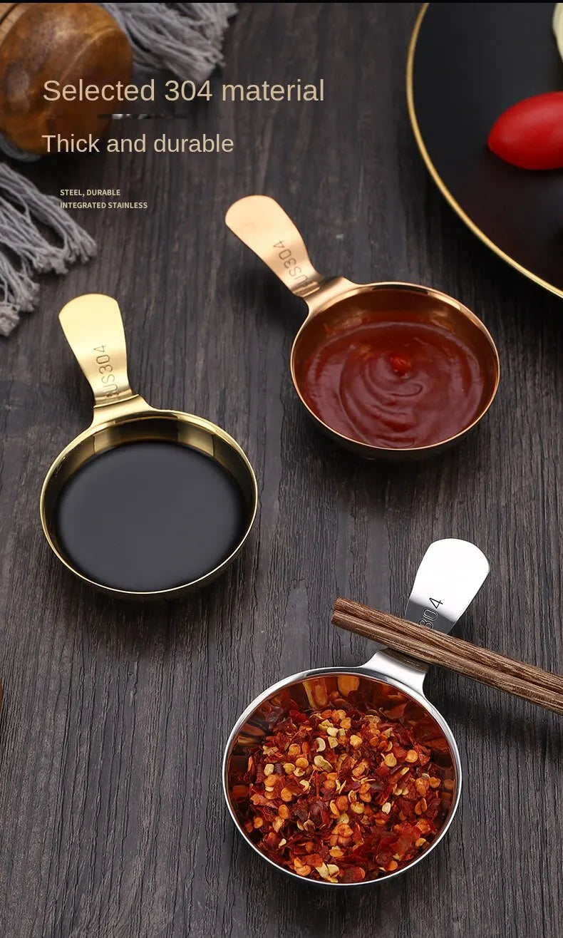 2pcs 304 Stainless Steel Korean Sauce Spoon Hangable Chopsticks Dipping Dish Seasoning Plate Sauce Plate Barbecue Tableware