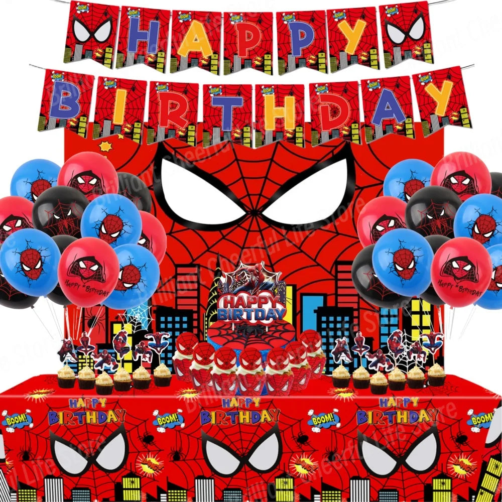 SpiderMan Birthday Decorations Superhero Disposable Tableware Banner Balloons Kids Boys Baby Shower Spider Party Event Supplies