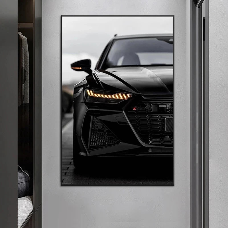 Black Simple Wall Art Industrial Style AMG RS6 M4 Luxury Car HD Poster Print Home Bedroom Living Room Decoration