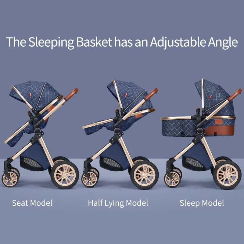 Luxurious Baby Stroller with Infant Carrier, Baby Carriage with Detachable Bassinet for Newborns, 2 Way Facing (A-Blue)