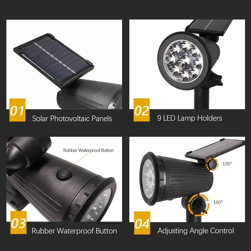 2/9 Led Solar Powered Lamp Adjustable Solar Spotlight In-Ground IP65 Waterproof Landscape Wall Light Outdoor Lighting