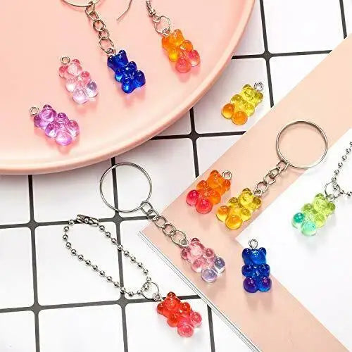 10/50pcs Candy Color Gummy Mini Bear Charms Pendant for Making Cute Earrings Pendant Necklace DIY Creative Jewelry Finding