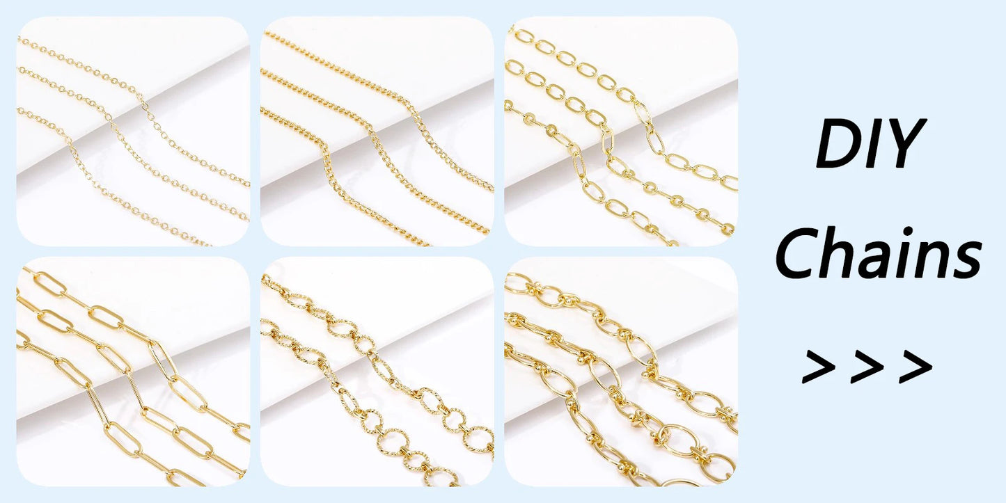 1Meter/Lot 14K Gold Plated Brass Square Bulk Chains,Gold Color Square Link Chains For Necklace Making Supplies,DIY Accessories