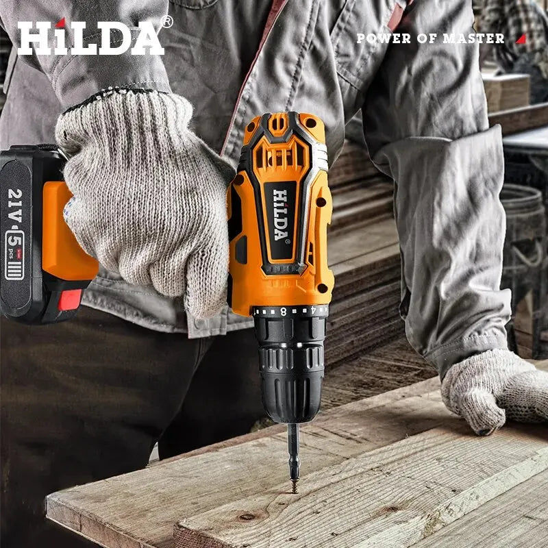 HILDA 12V 16.8V 21V Cordless Drill Electric Screwdriver Mini Wireless Power Driver DC Lithium-Ion Battery Power Tools