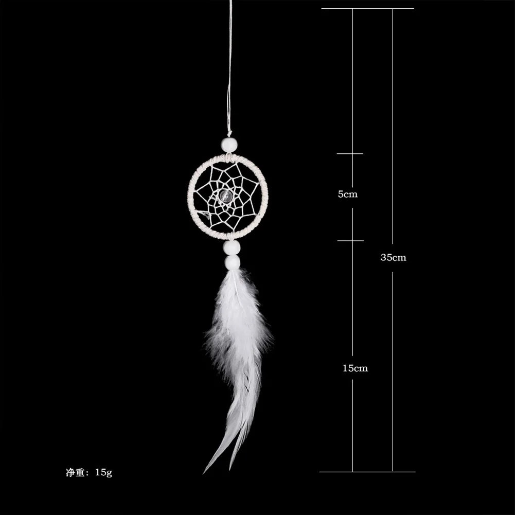 Mini Dream Catcher Car Pedant Pure White Feather Wind Chimes Decor Home Ornament