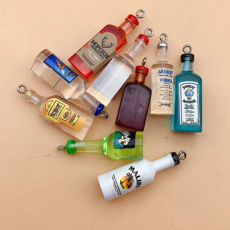 10pcs Mini Alcoholic Drink Bottle Resin Charms Popular Wine Bottles Pendant For Earring Keychain Diy Cute Jewelry Making