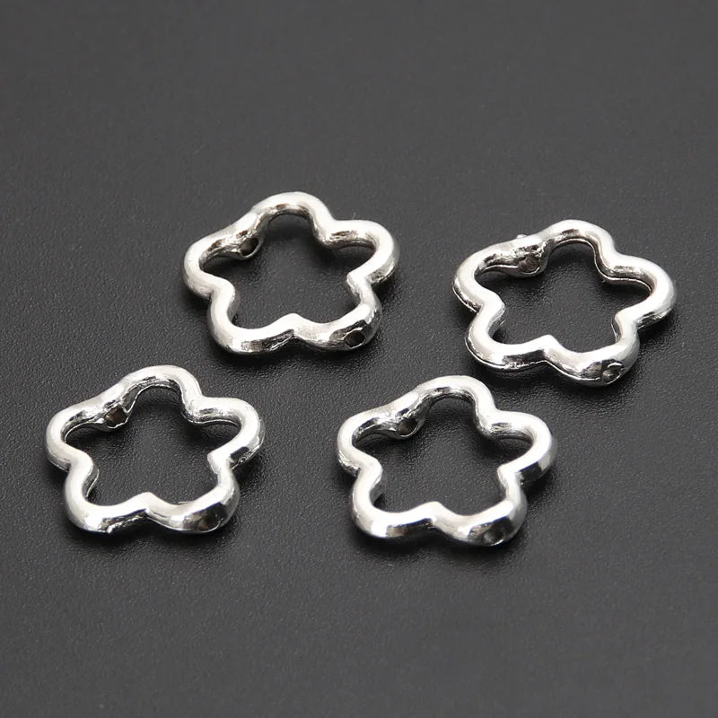 60pcs Silver Color 16x15mm Cute Hollow Flower Charms Connector Pendant Fit DIY Handmade Metal Alloy Jewelry Making Supplies