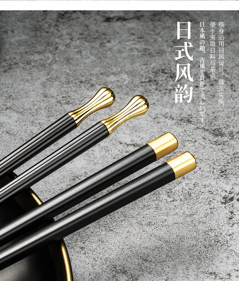 5 Pairs Japanese Chinese chopsticks Sushi Sticks Reusable  Korean Chopsticks Set Healthy Alloy Tableware Palillos Chinos