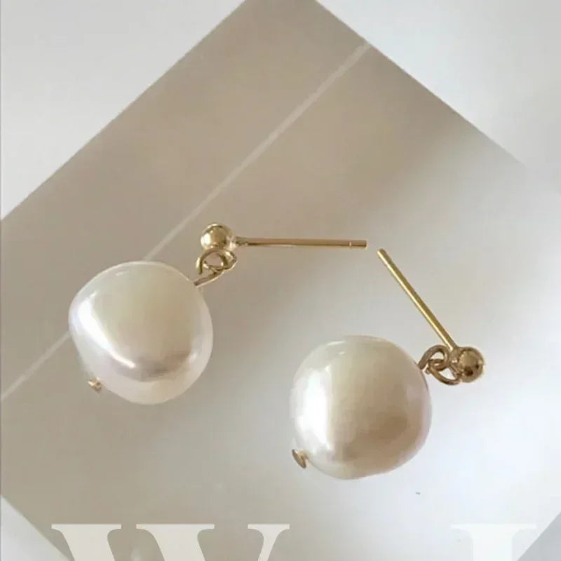 Minar Delicate Irregular Freshwater Pearl Earring For Women Gold Color Metal Hanging Drop Earrings Statement French Jewelry 2023