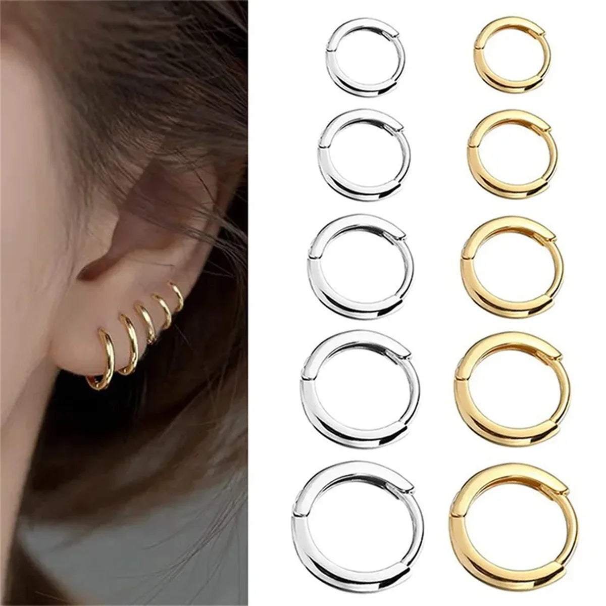 2/8Pcs Fashion Simplicity 316L Stainless Steel Small Hoop Earrings, Cartilage Tragus Conch Forward Helix Ear Piercing Jewelry