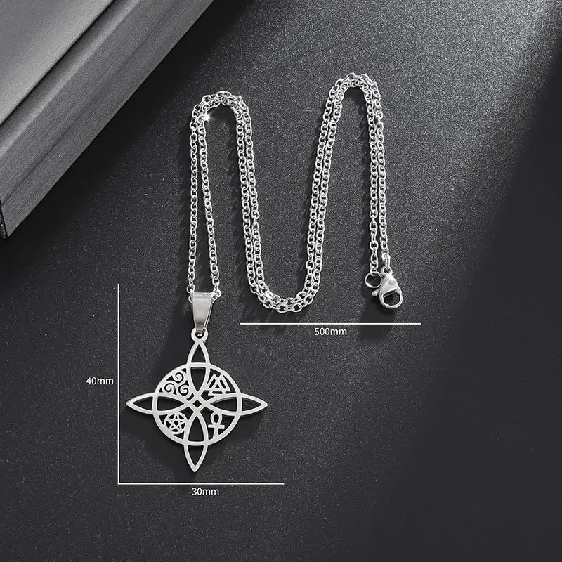 Witchcraft Witch Knot Necklace Irish Trinity Knot Triple Spiral Pendant Stainless Steel Ankh Cross Pentagram Amulet Jewelry