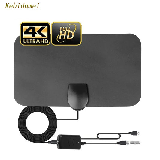 kebidumei Newest 8K 4K Digital TV Antenna 500 Miles Booster DVB-T Aerial HD Flat Indoor Active 25DBi High Gain VHF UHF TV Box