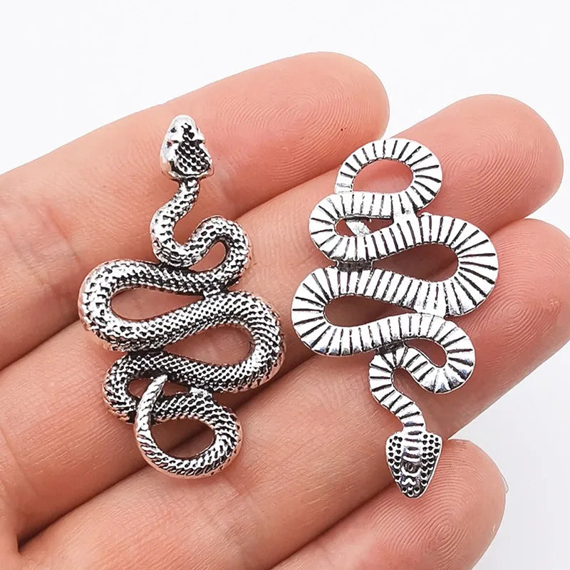 JINDINSP 4Pcs 43*25mm Alloy Antique Silver Color Snake Charms Pendant Designer Charms Fit Jewelry Making DIY Jewelry Findings