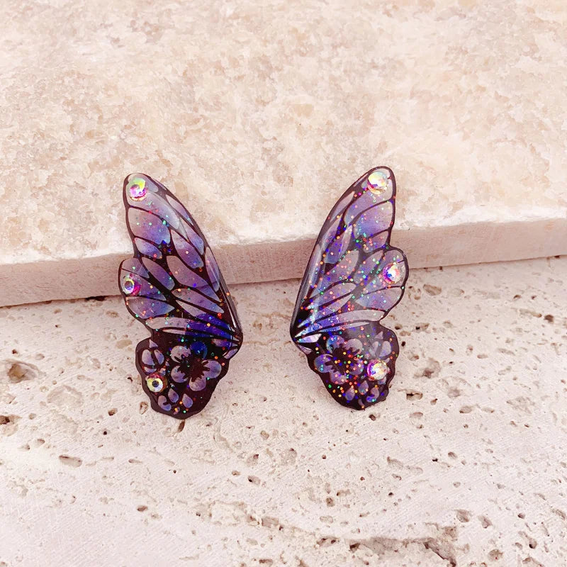 Minar Fairy Gradient Blue Color Resin Butterfly Wings Drop Dangle Earrings for Women Girls Rhinestone Glitter Pendant Earring