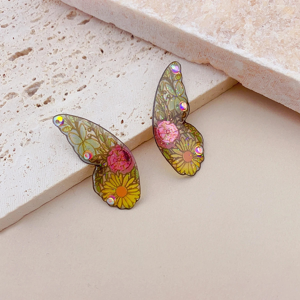 Minar Fairy Gradient Blue Color Resin Butterfly Wings Drop Dangle Earrings for Women Girls Rhinestone Glitter Pendant Earring