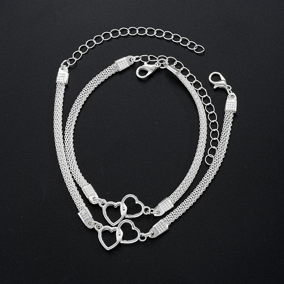 2 Pcs Set Love Heart Couple Bracelets for Women Men Silver Color Double Layer Matching Chain Bracelet Lover Jewelry Gift