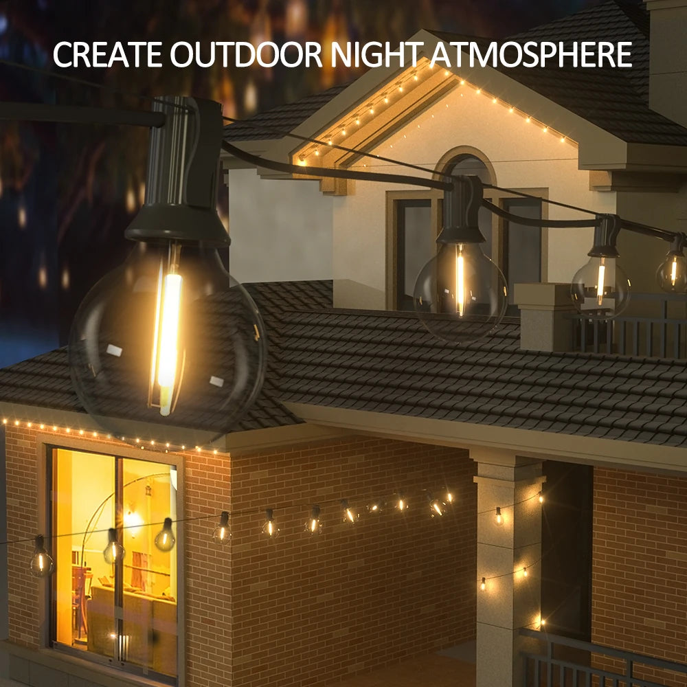 Solar String Lights Outdoor G40 Patio Lights with LED Shatterproof Bulbs,Weatherproof Hanging Lights for Backyard Bistro