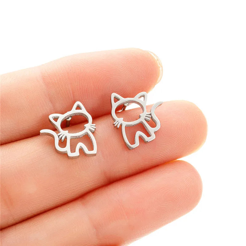 4Pairs/Lot Lovely Stainless Steel Cat Stud Earrings for Women Girl Fashion Happy Kitty Earings Dog Paw Ear Jewelry Piercing Gift