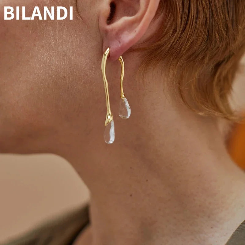 Bilandi Modern Jewelry 925 Silver Needle Resin Teardrop  2022 Trend New Back Front Dangle Earrings For Women Gift