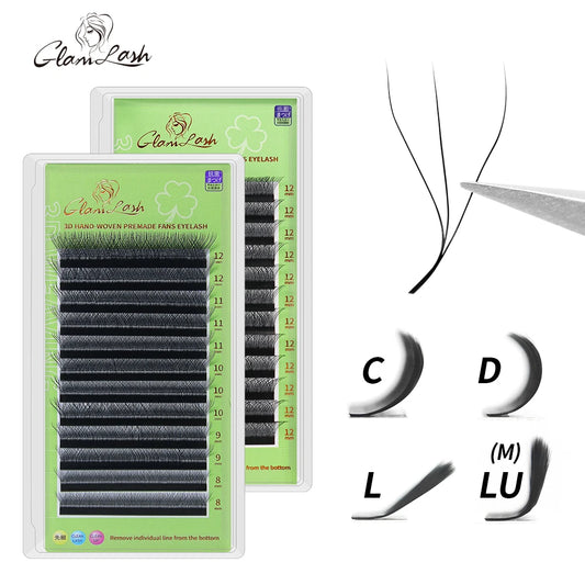 GLAMLASH 3D W-Shaped Eyelashes Extensions 0.07mm C/D/L/LU 3 Tip C/D/L/LU Curl High Quality Idividual Lash