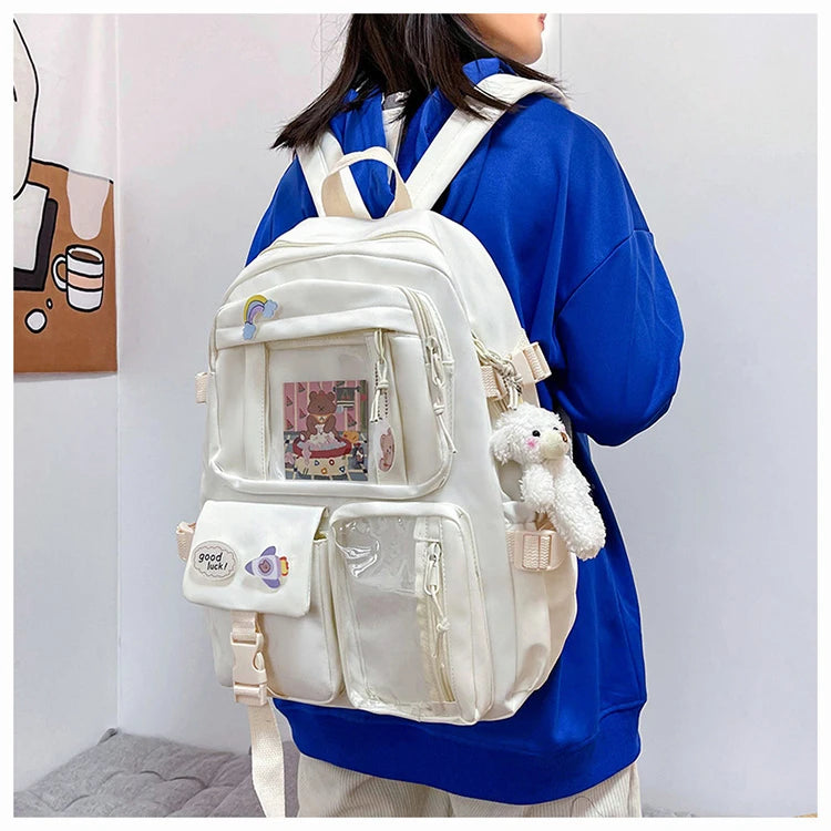 Cute Women Backpacks Waterproof Multi-Pocket Nylon School Backpack for Student Female Girls Kawaii Laptop Book Pack Mochilas