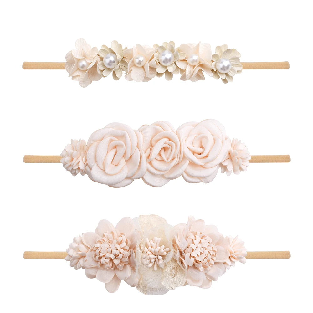 3pcs/set Baby Girl Headband Newborn Elastic Flower Toddler Hair Band Kids Headwear Nylon Soft Hairbands Child Hair Accessories