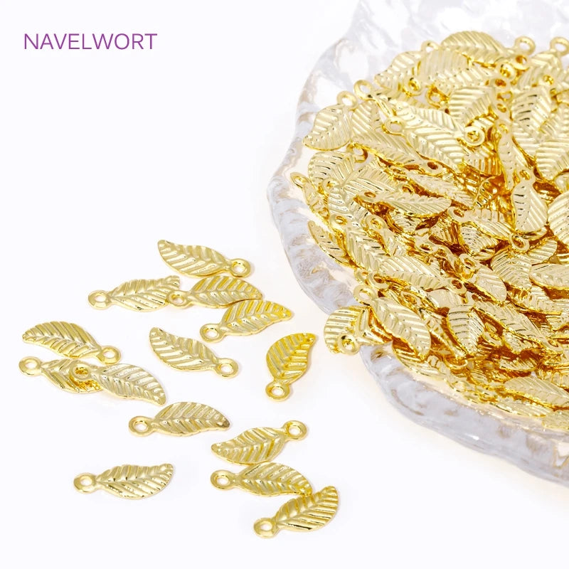 18K Gold Plated Brass Mini Tree Leaf Leaves Charms Pendants,For Earrings Necklace Jewelry Making DIY Handmade Crafts Wholesale