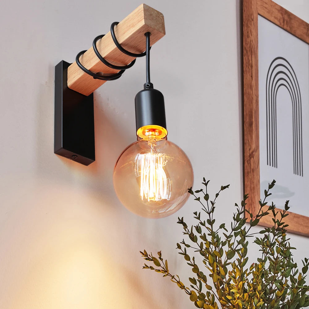 110V/220V Wall light With Switch Function Iron Wood Wall Lamp E27 Retro Wall Light Indoor Sconce Lamp Dining Room Bedside Lamp