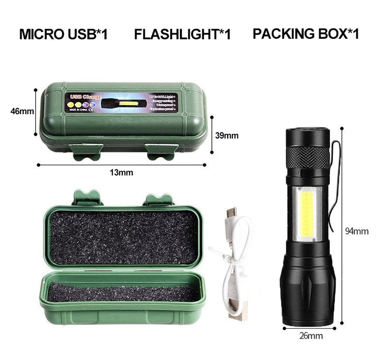 Mini Torch LED Rechargeable Flashlight Portable USB Charging Flashlight High Power Bank Camping Waterproof Long Range Lantern