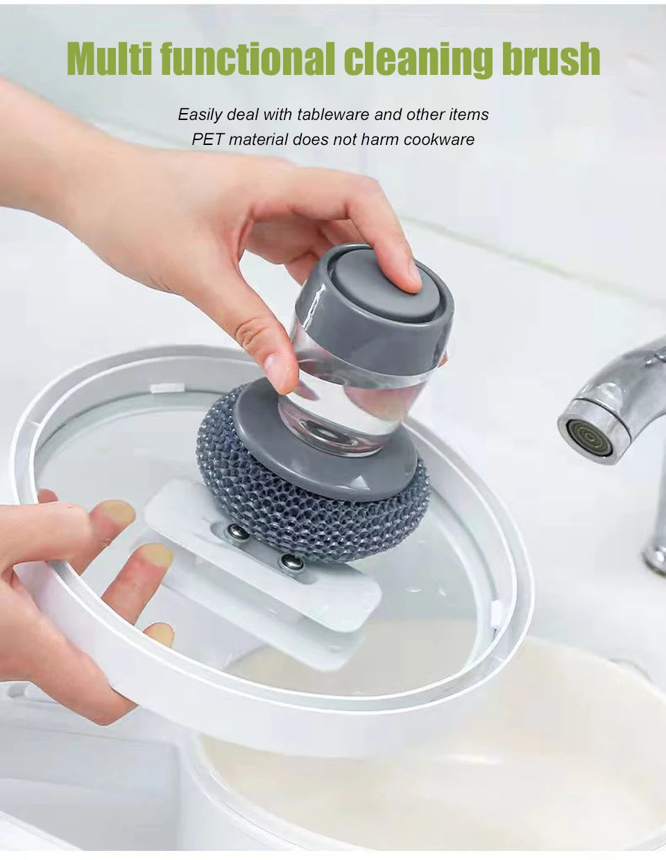 2 In 1 Portable Kitchen Dish Cleaning Brush Automatic Adding Soap Dispensing Scrubber Hand Washing Dishes Sponge Cleaner Tools