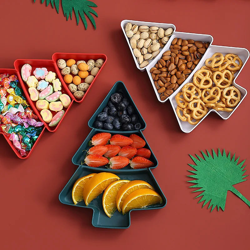 Christmas Tree Shape Living Room Candy Snacks Nuts Seeds Dry Fruits Plastic Plate Dishes Bowl Breakfast Plates Tray Tableware