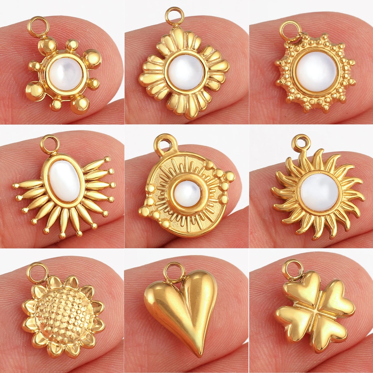 3Pcs Sun/Heart/Lucky Clover Charm Stainless Steel Exquisite Natural Shell Pendants Handmade Bracelet Necklace DIY Jewelry Making