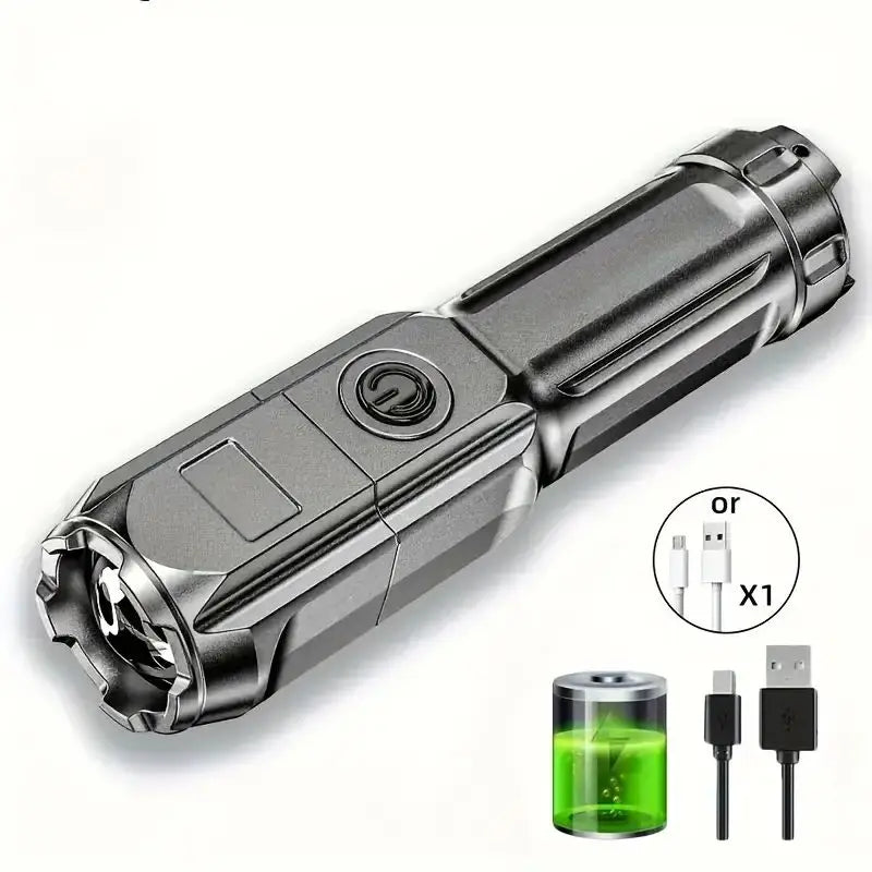 LED Camping Torch Flashlight High Power USB Rechargeable Spotlight Zoom Lantern Built-in Battery For Fishing Outdoor Waterproof