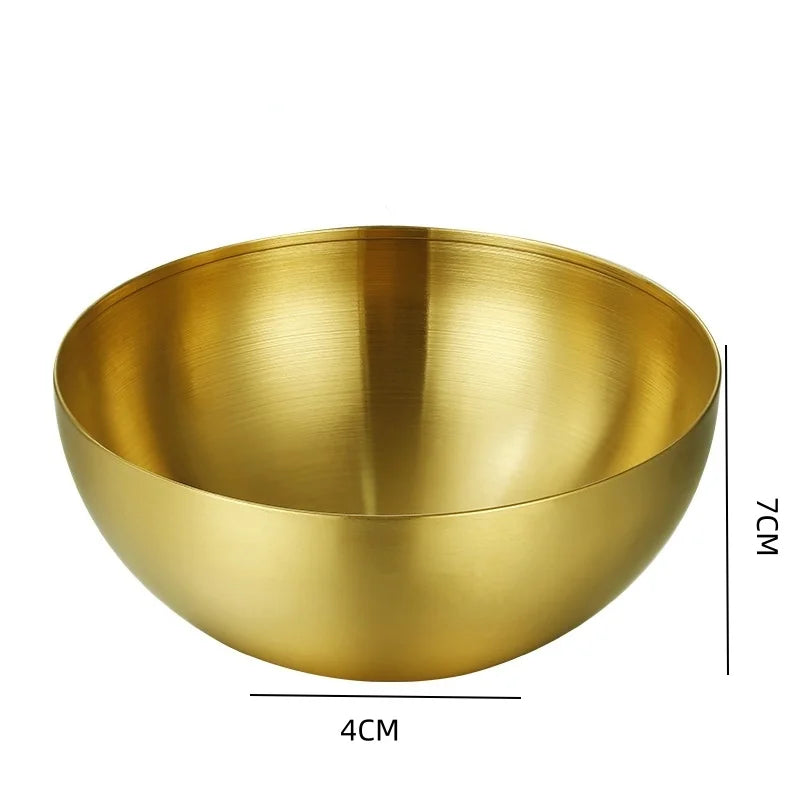 Gold Stainless Steel Fruit Salad Bowls Soup Rice Noodle Ramen Bowl Kitchen Tableware Utensils Food Container Mixing Bowls