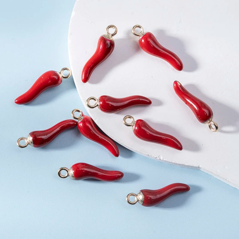 YEYULIN 10pcs Red Chili Enamel Charms Alloy Metal Gold Color Pepper Pendants For DIY Crafting Earring Bracelet Necklace Jewelry