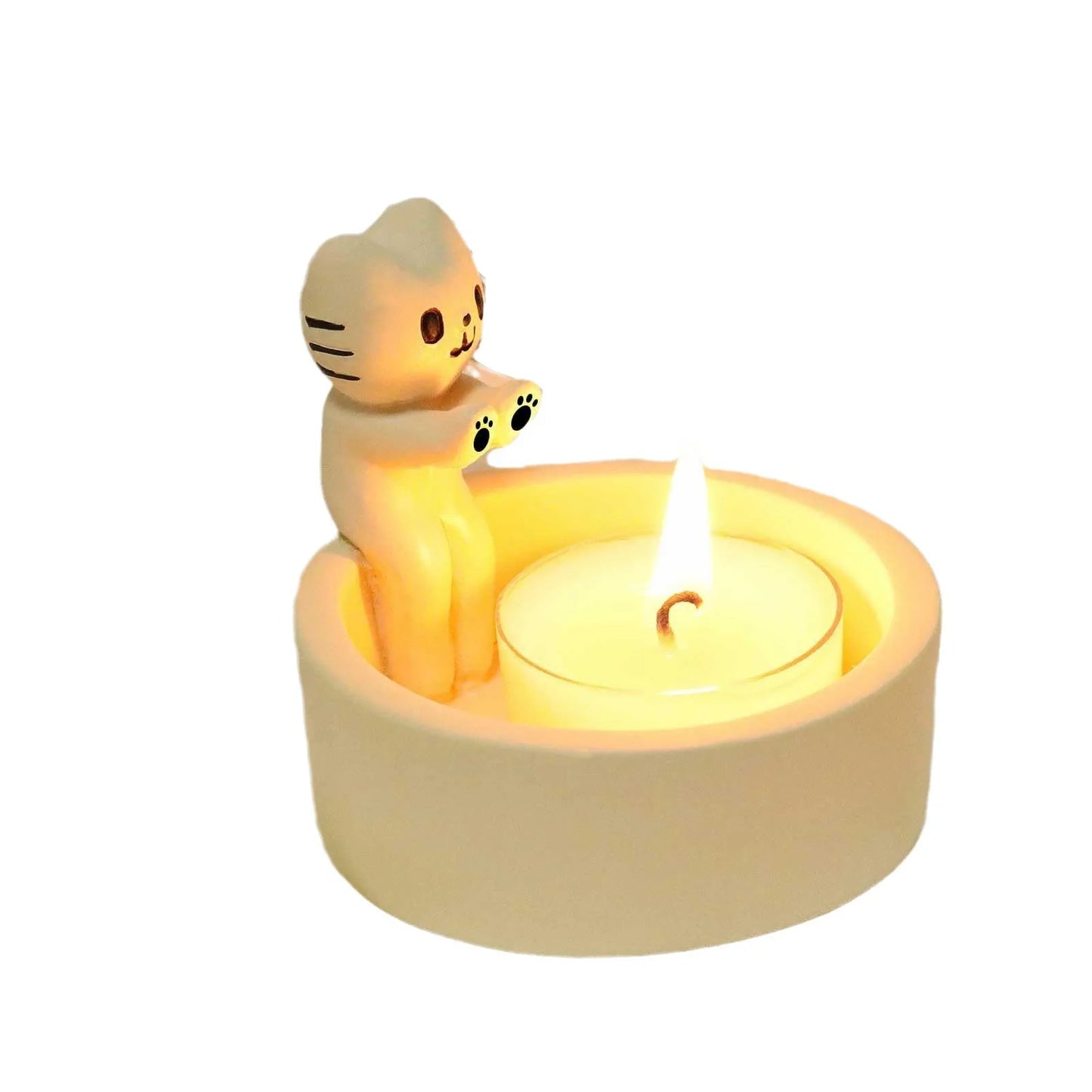 Cute Cat Candlestick Decoration Desktop Warm Resin Crafts Living Room Bedroom Decoration Light Luxury Style Cartoon