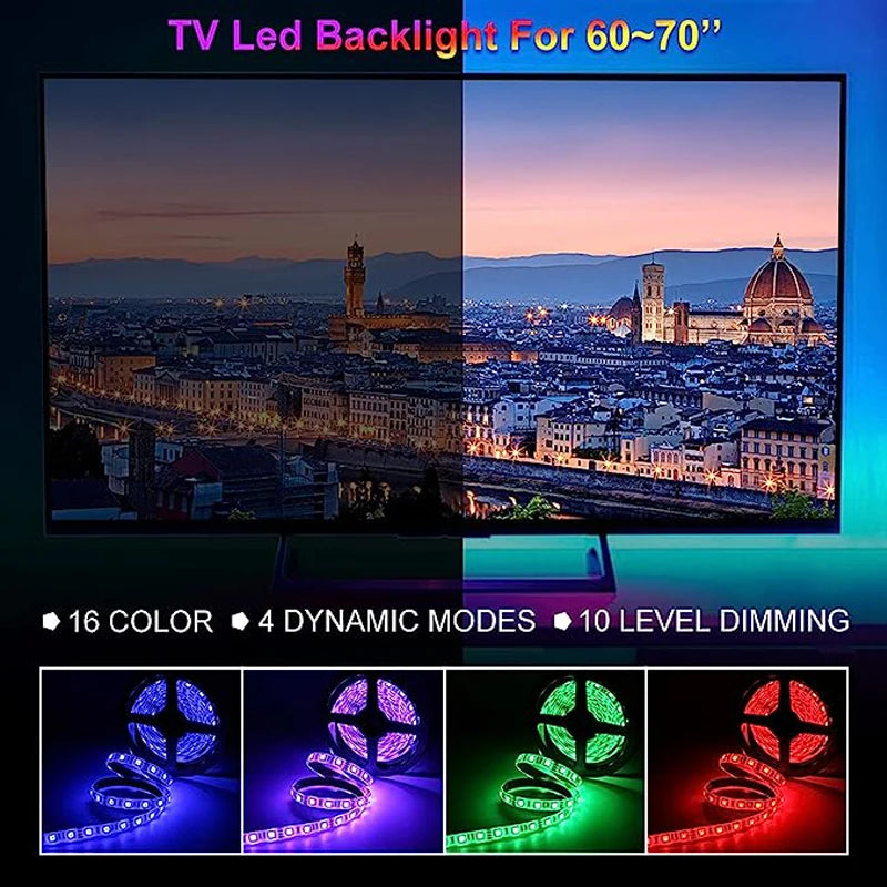 Led Strip Light 5M Color Changing 5050 RGB LED USB Flexible Lights with 24 Keys FOR Children Gaming Room Home Party TV Backlight