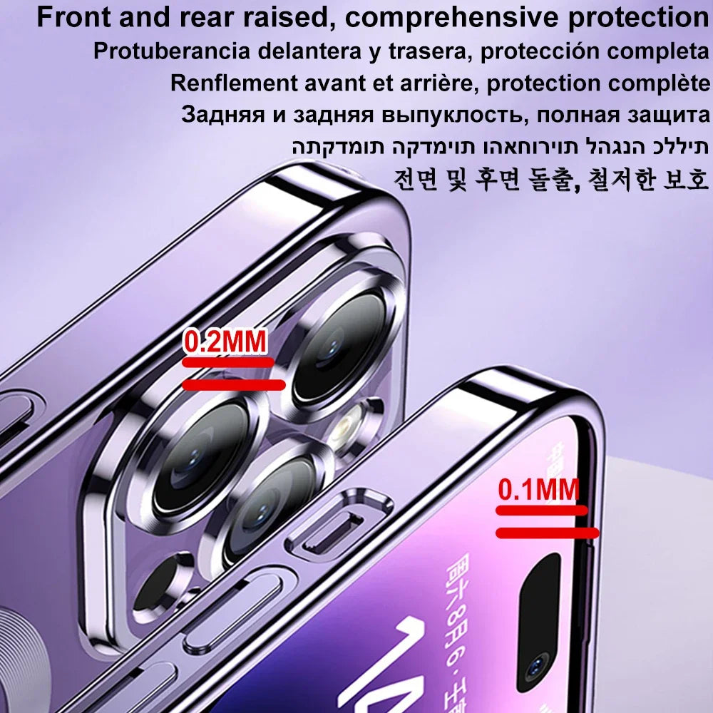 Magnetic Plating Case For iPhone 15 16 14 Plus 13 12 11 Pro Max Camera Lens Protector Glass For Magsafe Wireless Charger Cover