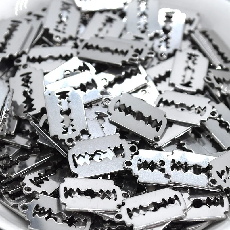 10pcs Stainless Steel Mini Hollow Blade Metal Charms Vintage Punk Barcelet Earring Pendant Accessory Diy Gothic Jewelry Make