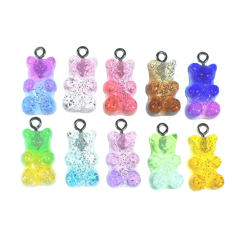 10/50pcs Candy Color Gummy Mini Bear Charms Pendant for Making Cute Earrings Pendant Necklace DIY Creative Jewelry Finding