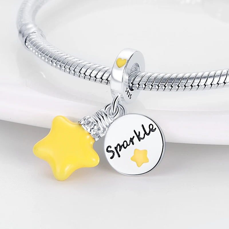 925 Sterling Silver Sun Moon And Stars Charm Beads Fits Pandach Original Bracelets Women Heart Pendants Bead DIY Luxury Jewelry