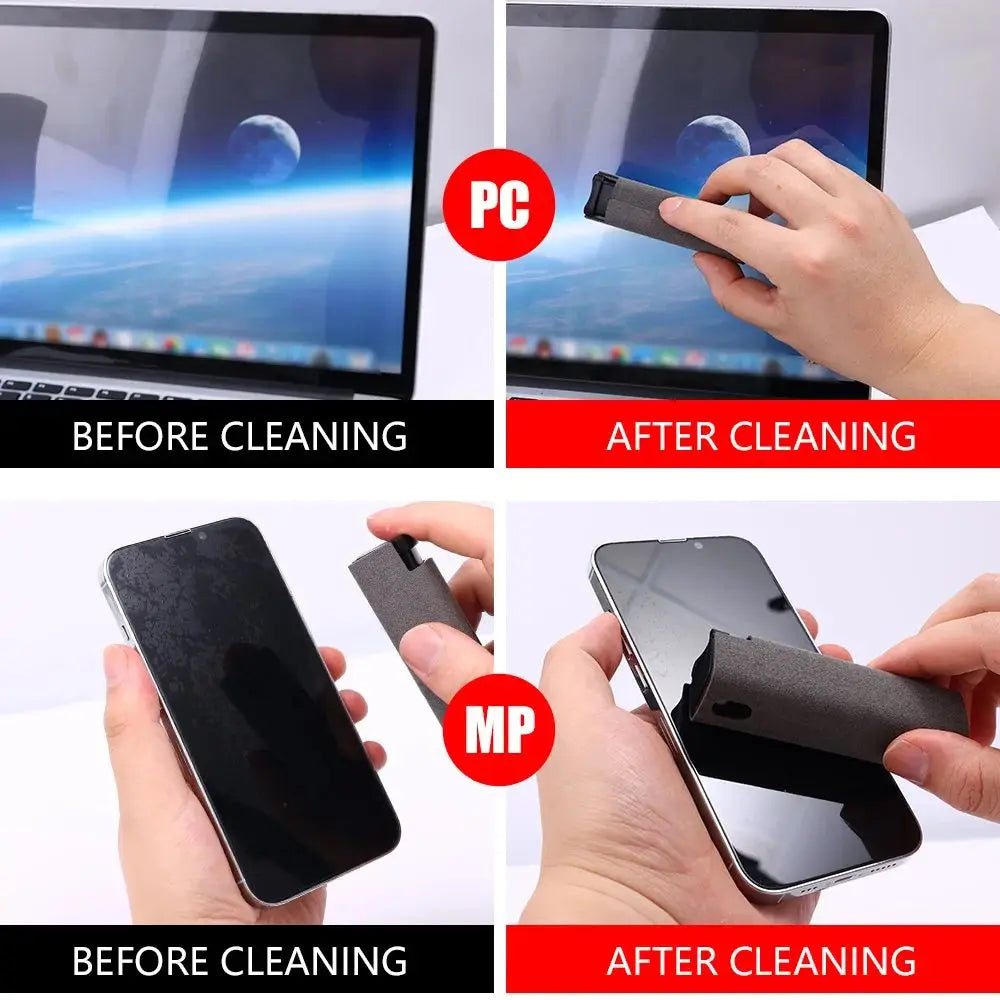 2in1 Mobile Phone Screen Cleaner Spray Computer Screen Dedusting Microfiber Cloth Set Cleaning Items