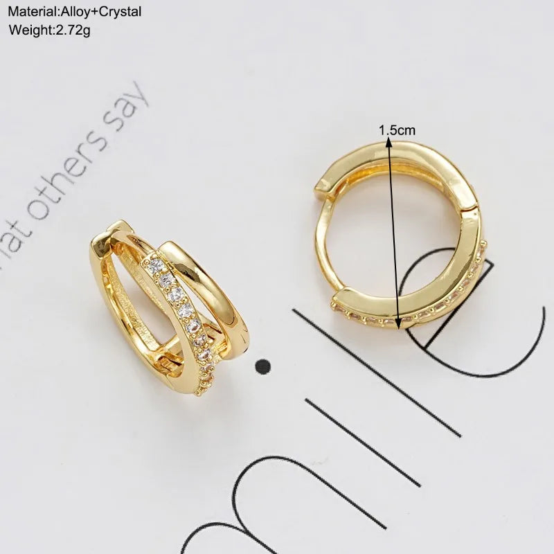 2Pcs Stainless Steel Double Ring Huggie Hoop Earrings For Women Simple Vintage Crystal Zirconia Earring Unisex Punk Rock Jewelry