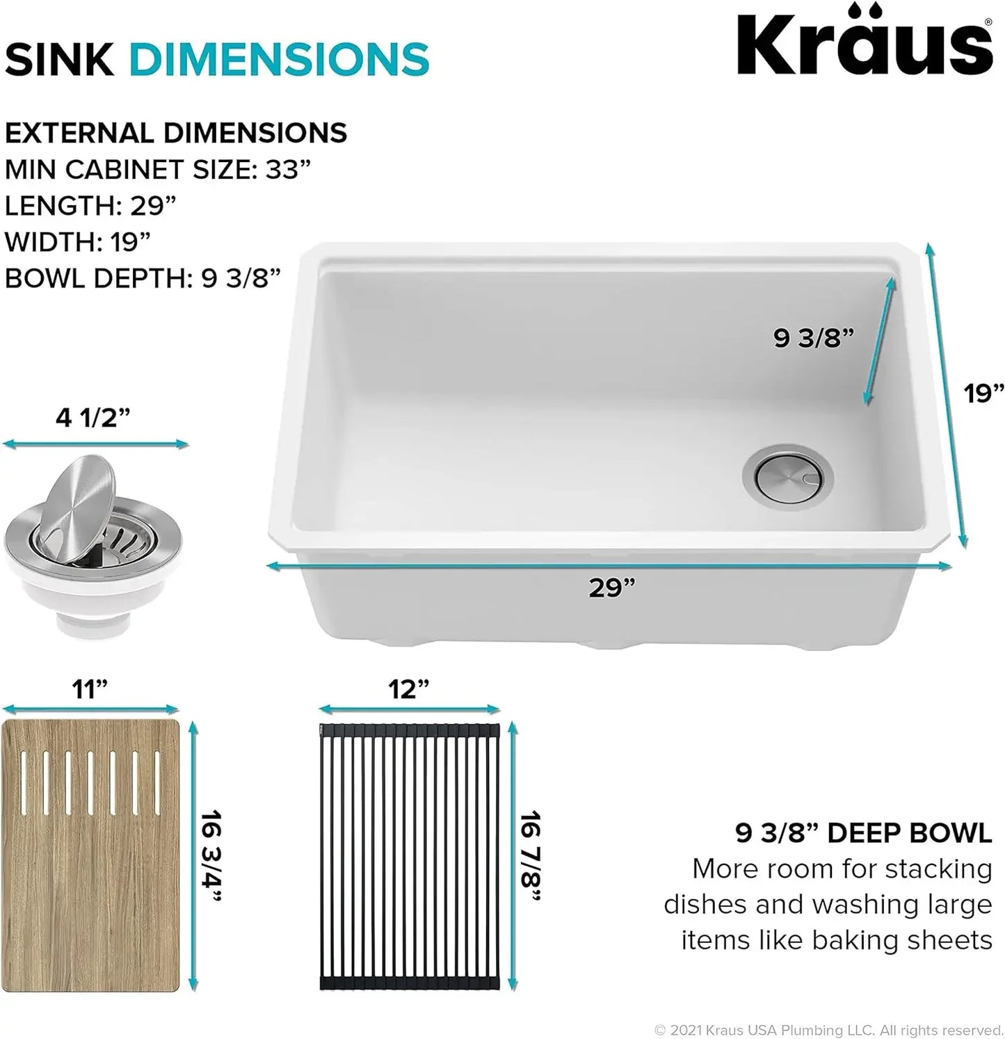 Bellucci Workstation 30-inch UndermountComposite Single Bowl Kitchen Sink in White with Accessories, KGUW1-30WH