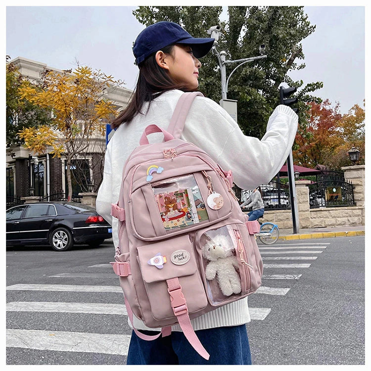 Cute Women Backpacks Waterproof Multi-Pocket Nylon School Backpack for Student Female Girls Kawaii Laptop Book Pack Mochilas