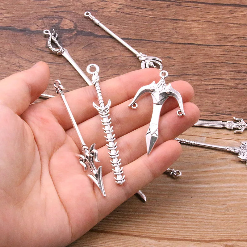 10PCS 15 Styles Mixed Alloy Antique Knight Sword Knife Gun Bow Charms For Jewelry Making DIY Handmade Weapons Pendant