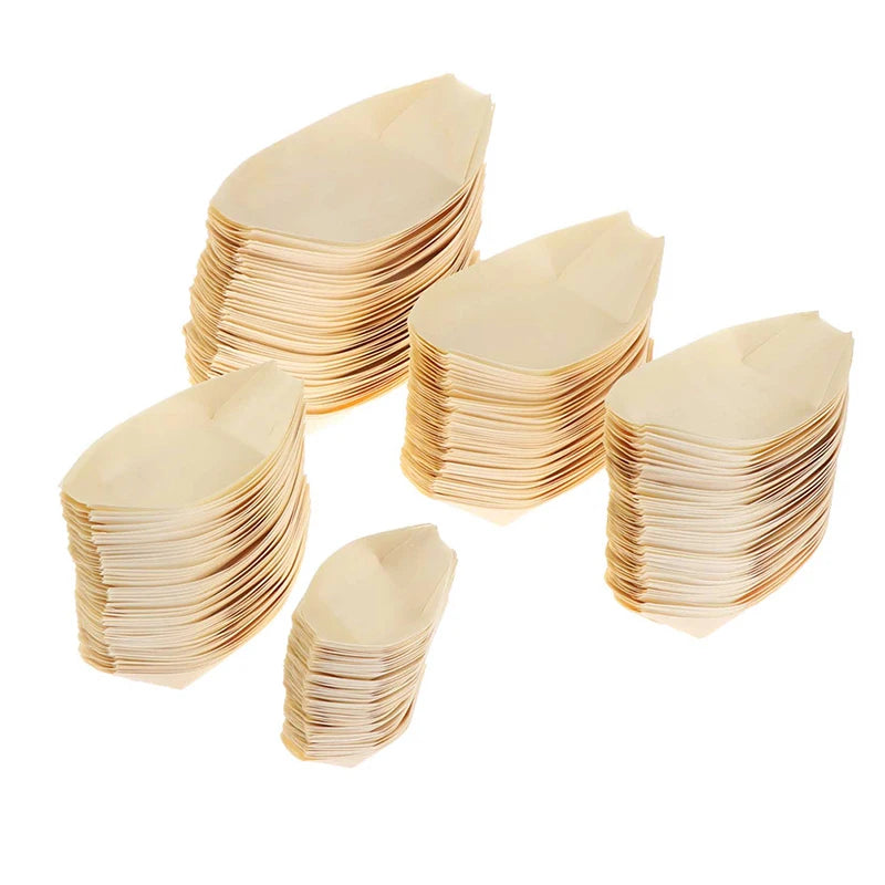 50 Pieces x Home Party Wedding Supplies Disposable Sushi Salad Dessert Bowl Natural Pine Wood Serving Bowl