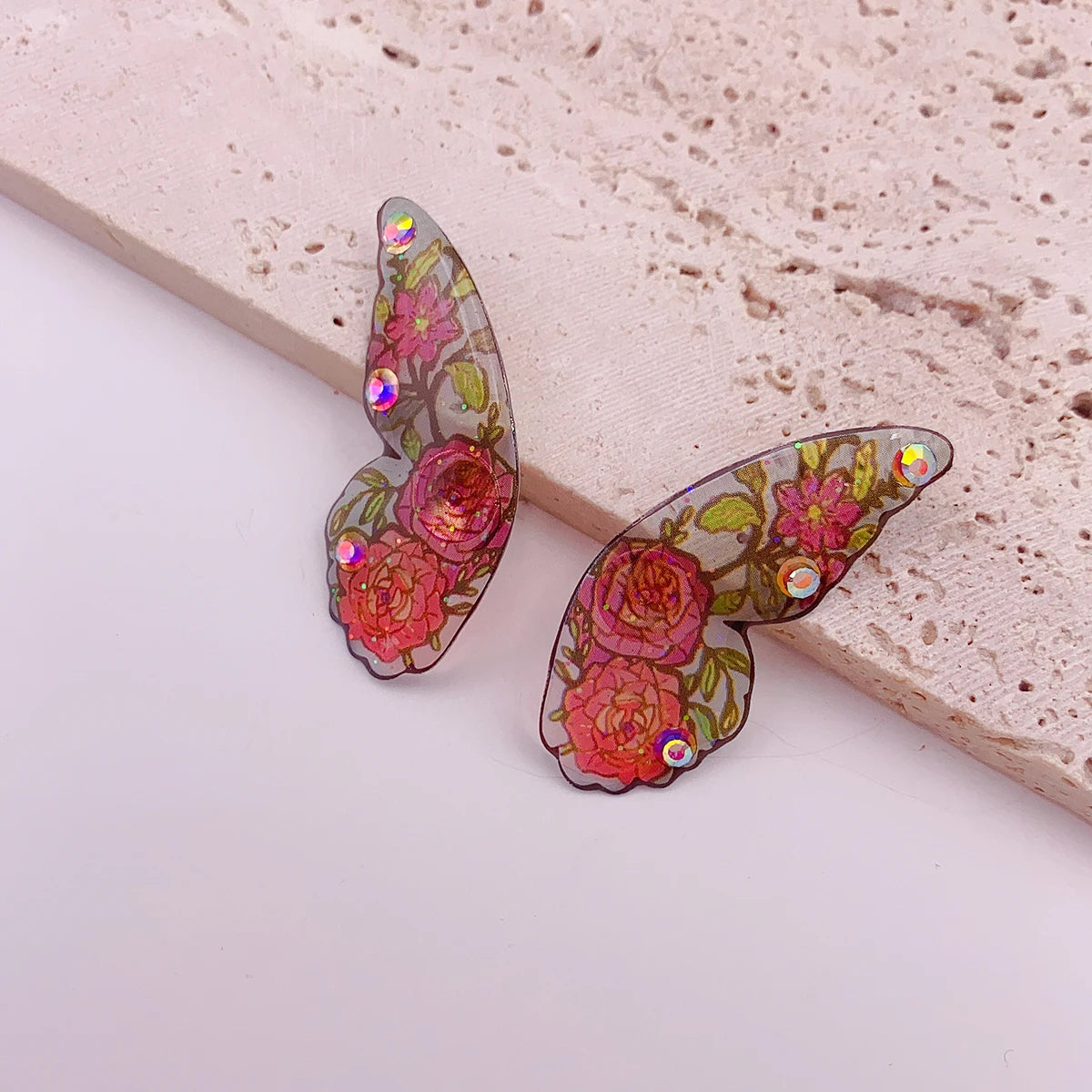 Minar Fairy Gradient Blue Color Resin Butterfly Wings Drop Dangle Earrings for Women Girls Rhinestone Glitter Pendant Earring