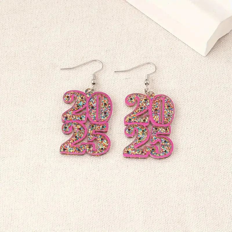 2025 Multicolor Acrylic Number Dangle Earrings Women Creative Fashion Shining Earring New Year Ear Accessory